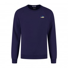 Heren Blue Fleece Fishshark Crewe Sweater - Astral Navy