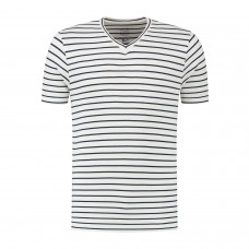 Heren Relinen Stripe V-neck Tshirt - Navy / White