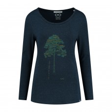 Dames Denimcel Stretch Big Tree Longsleeve - Dress Blue