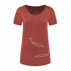 Dames Denimcel Swimming Fish Tshirt - Rust